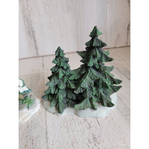 Ceramic village pine tree snow home decor figure set Xmas - Picture 3 of 10